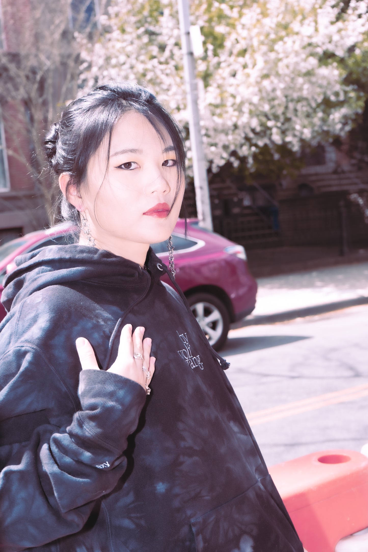 Embroidered Logo Monochrome Tie-Dye Hoodie