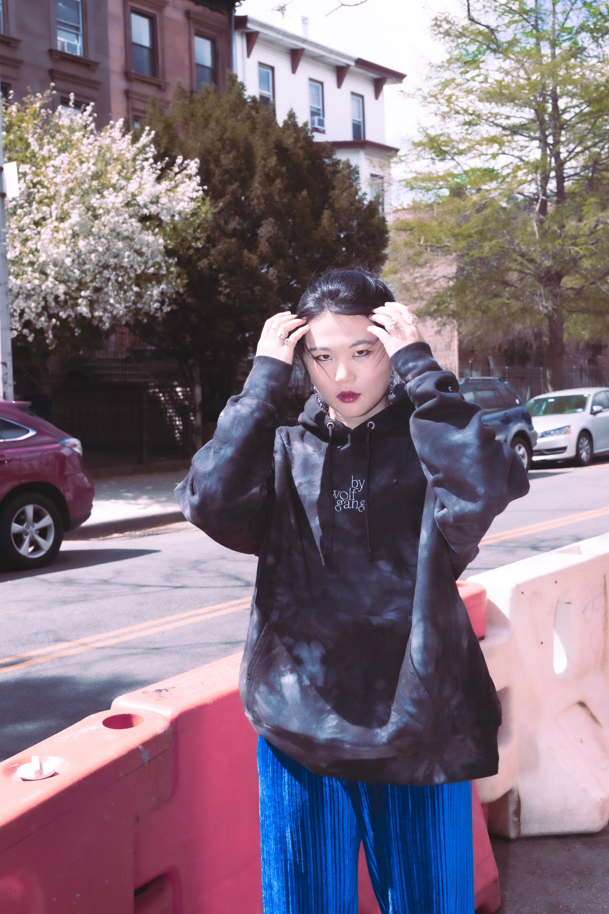 Embroidered Logo Monochrome Tie-Dye Hoodie