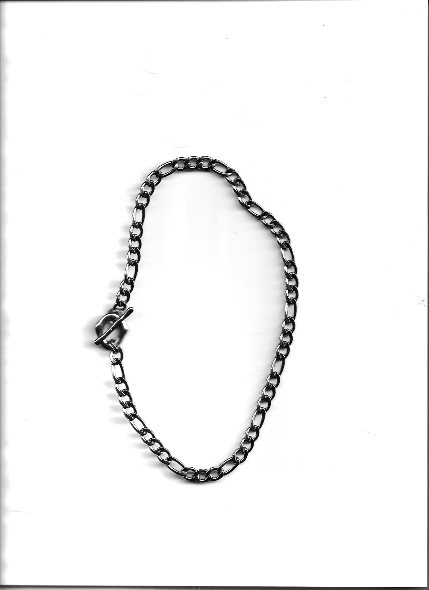 bywolfgang Remix N#018 necklace, figaro chain, silver stainless steel, organic toggle clasp, 17"