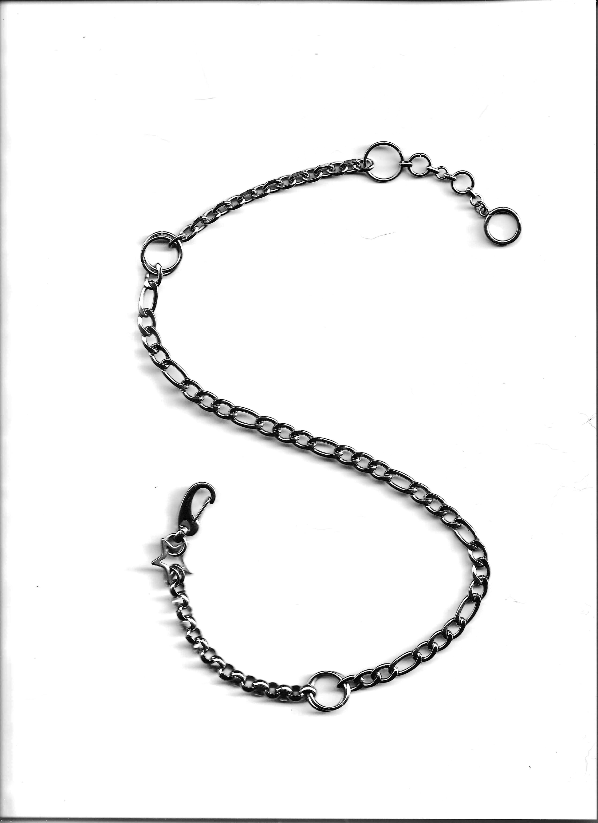 bywolfgang Remix N#011 necklace, figaro and curb-link chain, silver stainless steel, lobster clasp with star charm, 21"