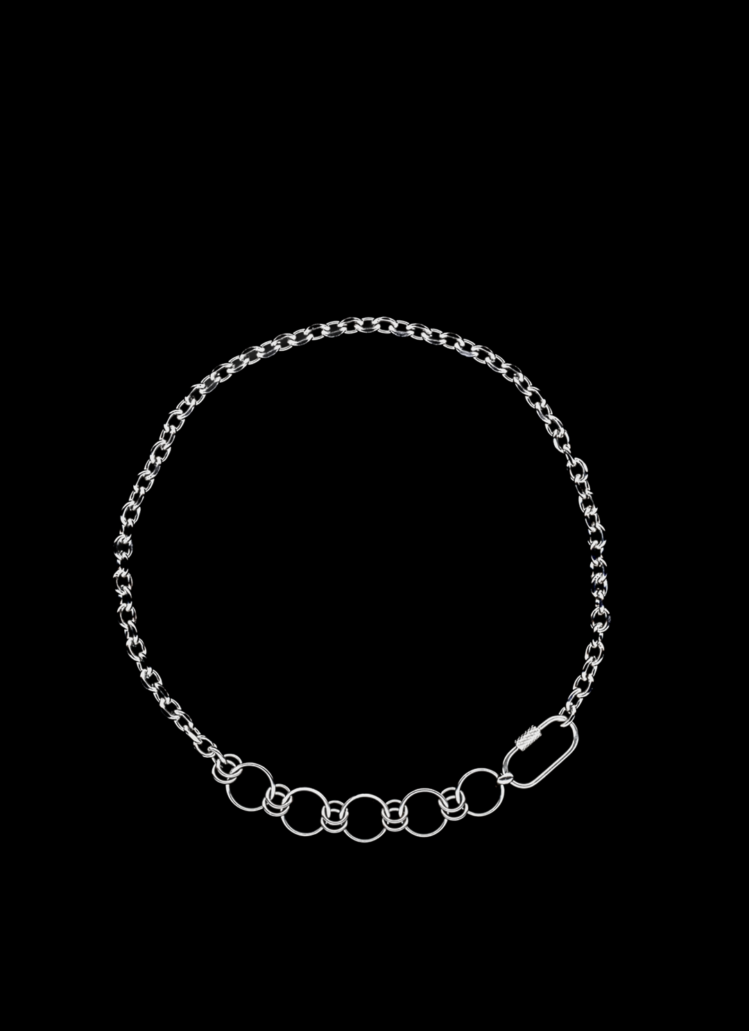 Stainless Steel Carabiner chain Necklace on a black background