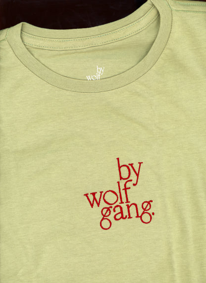 sage green embroidered logo high-waisted t-shirt
