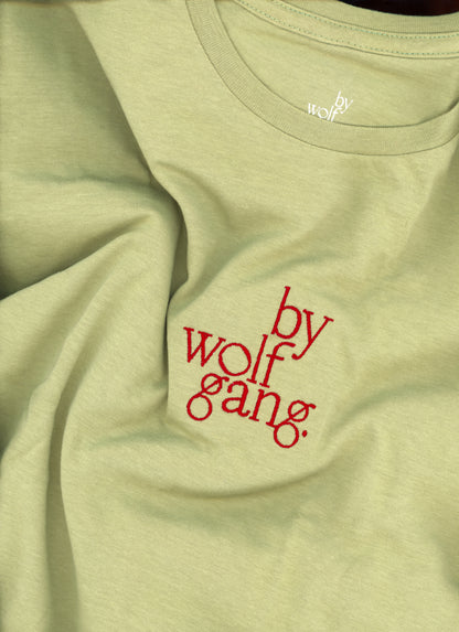 sage green embroidered logo high-waisted t-shirt