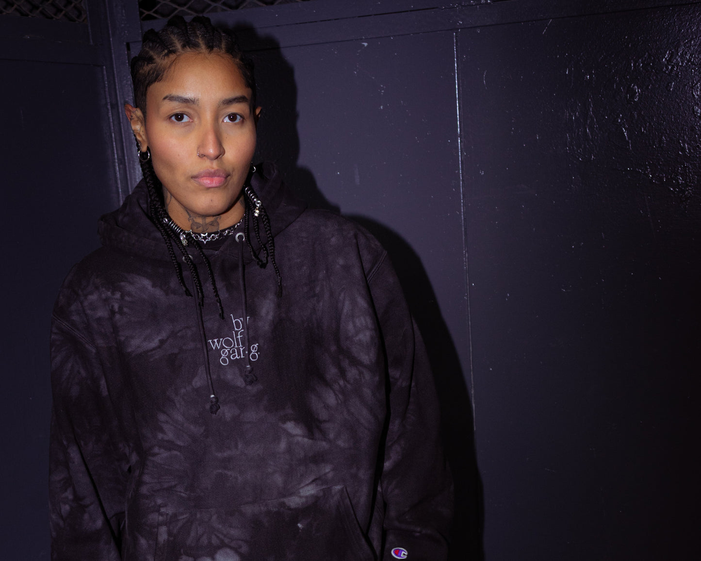 Embroidered Logo Monochrome Tie-Dye Hoodie