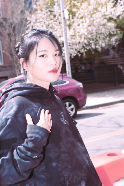Embroidered Logo Monochrome Tie-Dye Hoodie
