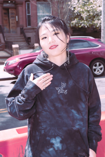 Embroidered Logo Monochrome Tie-Dye Hoodie