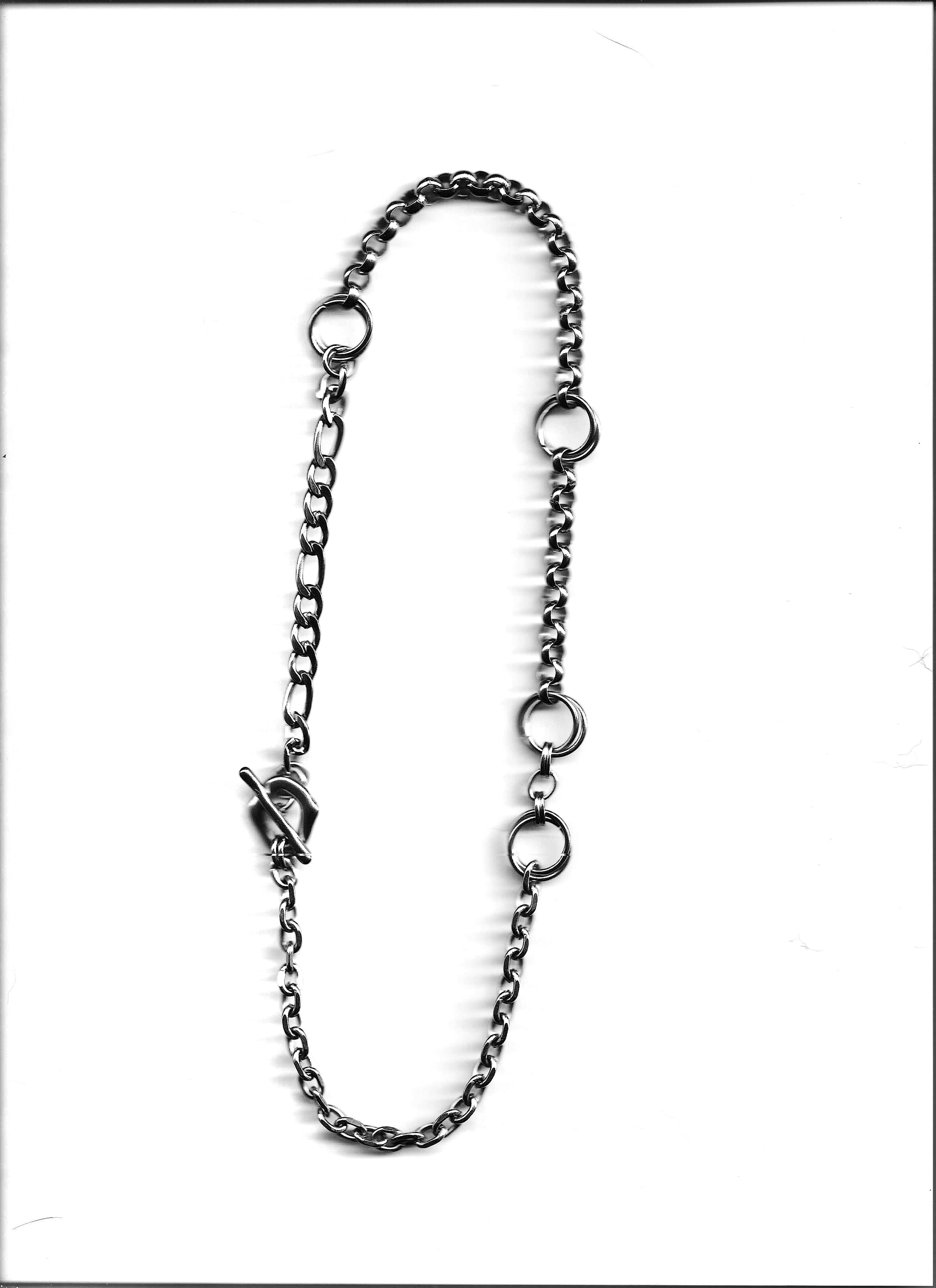 bywolfgang Remix N#004 necklace, curb, round, and chainmail link chain, silver stainless steel, organic toggle clasp, 21"