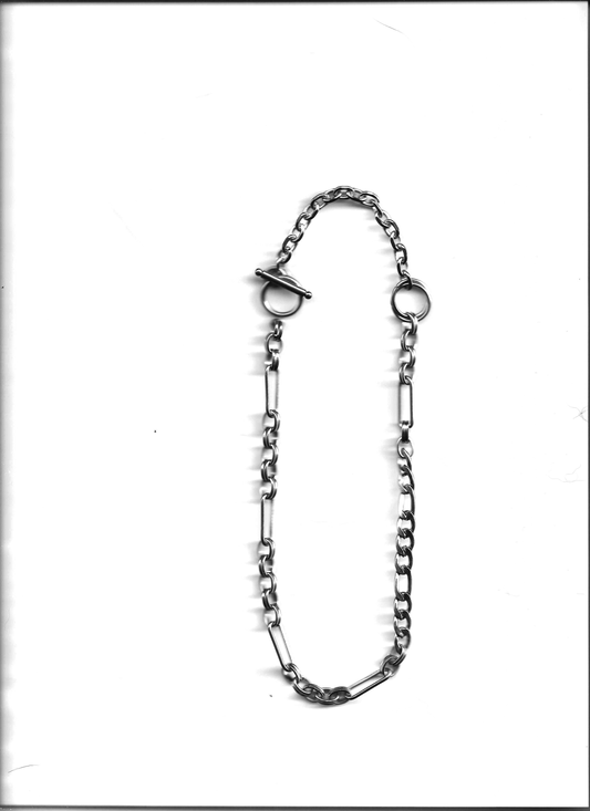 bywolfgang Remix N#005 necklace, curb and paperclip-link chain, silver stainless steel, classic toggle clasp, 17"
