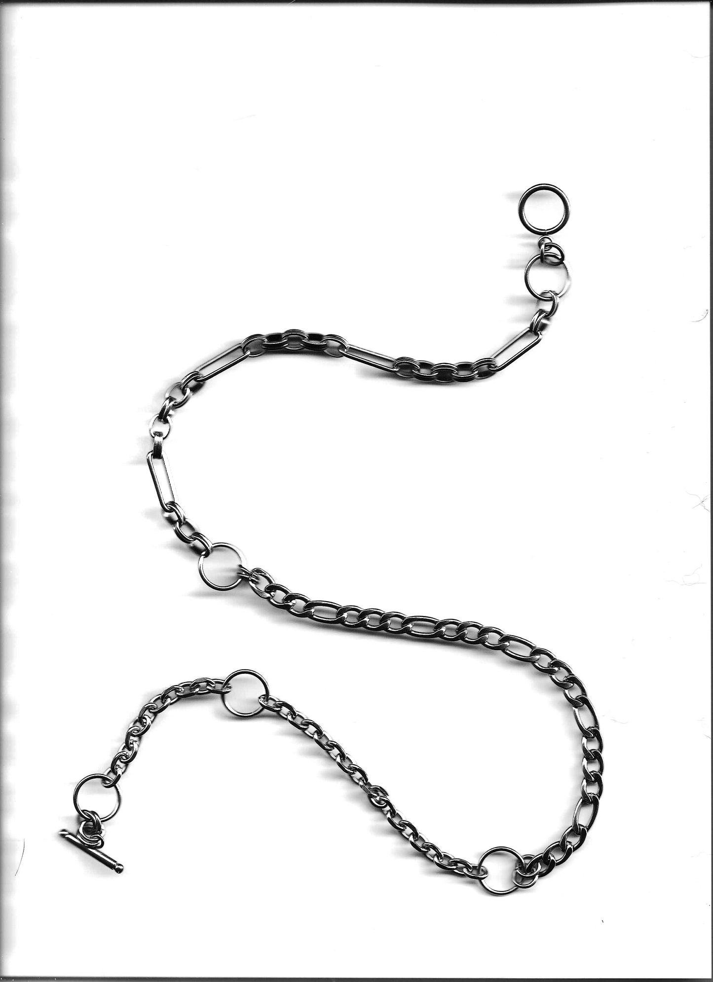 bywolfgang Remix N#016 necklace, round and curb-link chain, silver stainless steel, classic toggle clasp, 20.5"