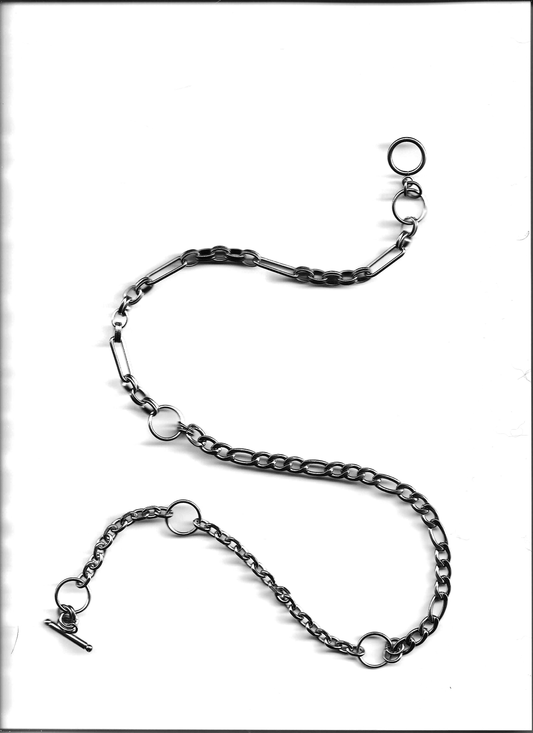 bywolfgang Remix N#016 necklace, round and curb-link chain, silver stainless steel, classic toggle clasp, 20.5"